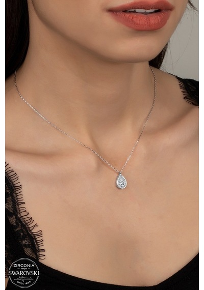 Union Swarovski Zirconia Kadın Damla Gümüş Kolye (550094680)