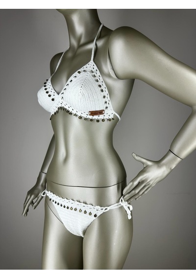 İvita Kırık Beyaz Pul Detaylı Çok Tarz El Yapımı Tığ Örgüsü Bikini