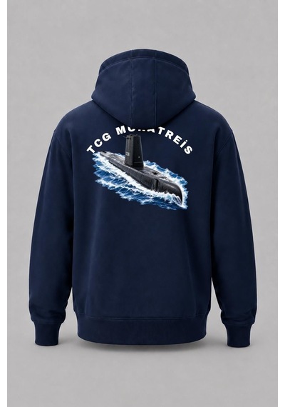 Bahriyeli Collection Kapüşonlu Tcg Muratreis Dalgalar Arası Tasarımlı Cep Ve Sırt Baskılı Unisex Sweatshirt Lacivert