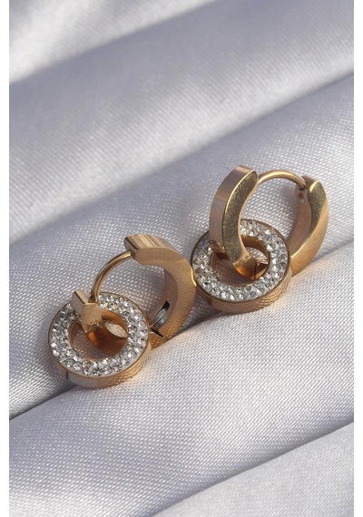 Mey İthalat 316l Çelik Gold Renk Zirkon Taşlı İç İçe Geçmeli Oval Küpe - Özel Seri Meyeb667adb9568114cdf400ff099 Altın