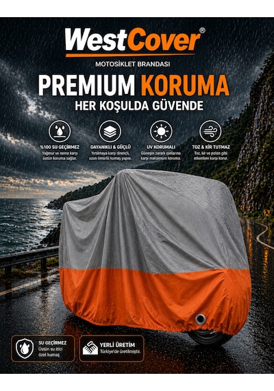 Volta Vm4+ Gri-turuncu Parç. Motosiklet Branda Su-toz Geçirmez Motor Örtü
