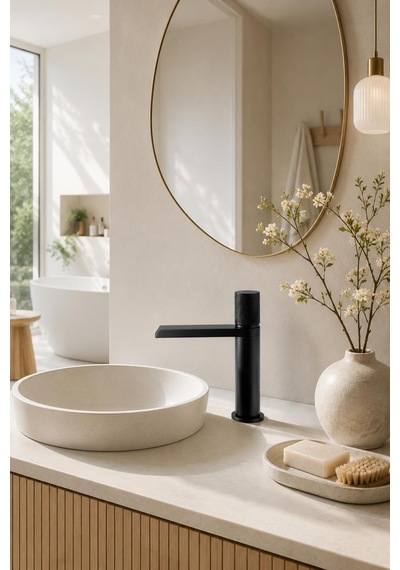 Fontana Fk-9115 Mat Siyah Lavabo Bataryası Lüx Tasarım Siyah Lavabo Bataryası