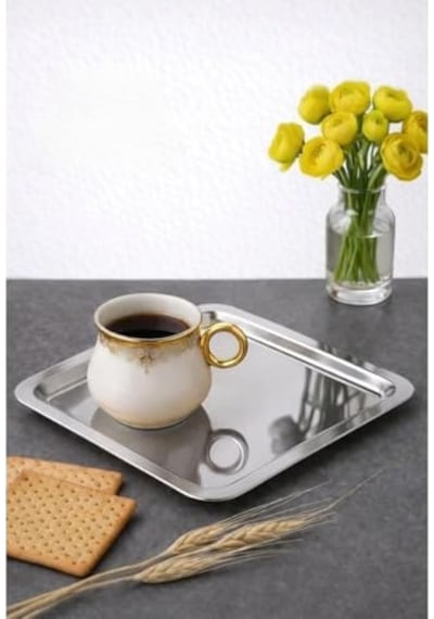 6 Adet Lüx Kare Paslanmaz Çelik Sunum Tepsini 21x21cm Kahve Servis Sunum Tepsisi &amp Amp Tabağı Gümüş Diğer