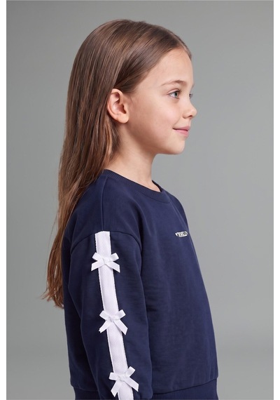 Defacto %100 Pamuk Fiyonk Detaylı Baskılı Basic Sweatshirt Üst Geniş Kesim Alt 2li Takım Kız Bebek I3660a526aunv247 Lacivert-nv247