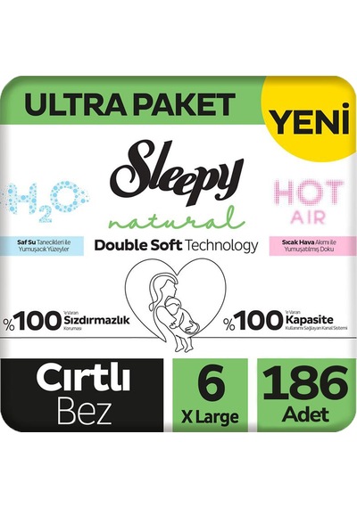 Sleepy 6 Beden Double Soft Natural Bebek Bezi Ultra Paket 62x3 186 Adet 6 Numara