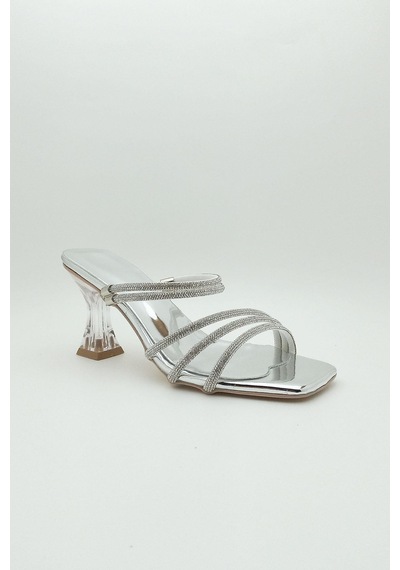 Dosa Shoes Taşlı Şeffaf Topuk Abiye Ayakkabı Sandalet Terlik-rose Gold Gümüş