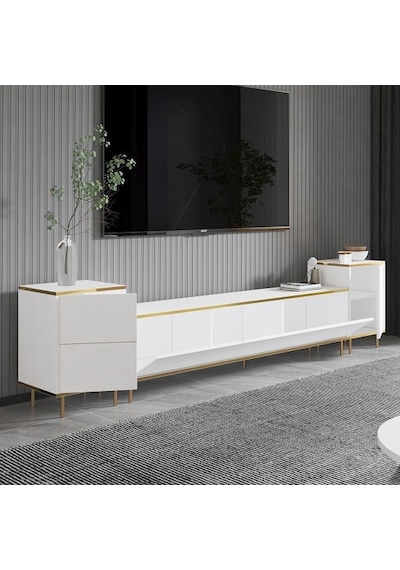 Tv Sehpası Kozan Set Beyaz Gold 260 Cm