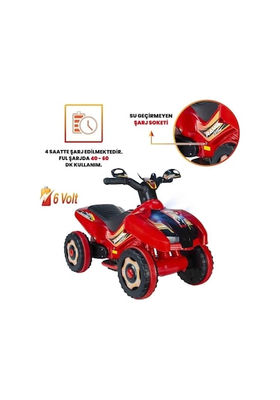 Uzaktan Kumandalı Akülü Atv Ranger 6 Volt 35 Kg Taşıma Kapasitesi Kırmızı