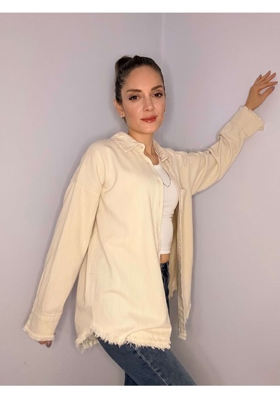 Ali Butik Krem Püskül Detaylı Keten Gömlek Krem
