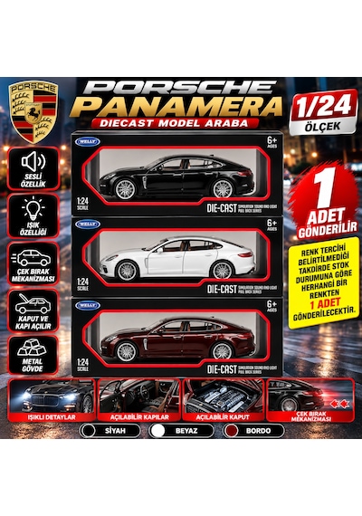 Porsche Panamera 1/24 Metal Gövdeli Sesli Işıklı Model Araba Çek Bırak 1 Adet
