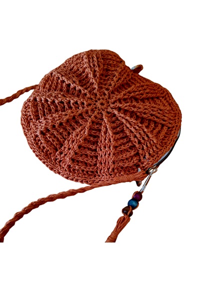 Anewday Atelier Turuncu Kâğıt İp Örgü Yuvarlak Omuz Çantası