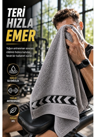 Gri 30x100 Cm %100 Pamuk 450 Gsm Spor Havlusu Fitness Gym Boks Tenis Golf Yüz Havlusu Yıkanabilir