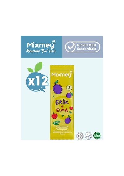 Mixmey Erik Meyve Barı 12 Adet | Atıştırmalıklar – Vegan, Glutensiz, Koruyucusuz (20GR X 12 ADET)