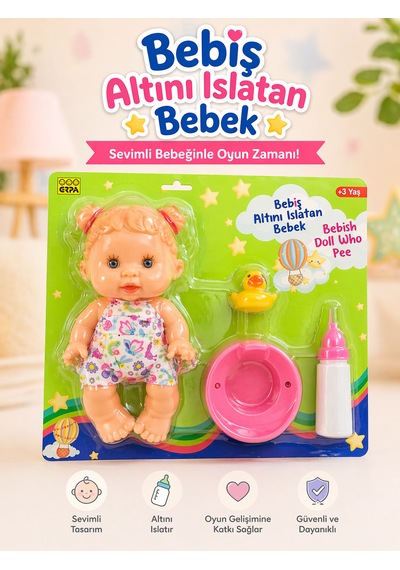 Altını Islatan Oyuncak Bebek 25 Cm Sevimli Eğitici Bebek Seti Biberon & Aksesuar Dahil Çok Renkli