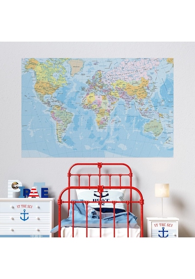 Plustablo Türkçe Dünya Haritası Kendinden Yapışkanlı Duvar Stickeri 70x105 Cm. Genel