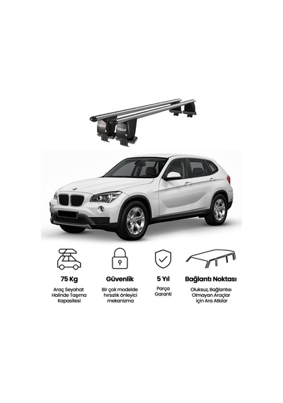 Royal Bmw X1 2012-2015 Uyumlu Gri Kilitli Ara Atkı Port Bagaj Tavan Barı