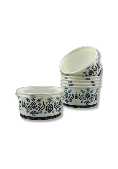 Mavi Karton Kağıt Çorba-aşure-tatlı-dondurma-yemek Kasesi -14 Oz Plastik Kapaklı Kase 25 Adet
