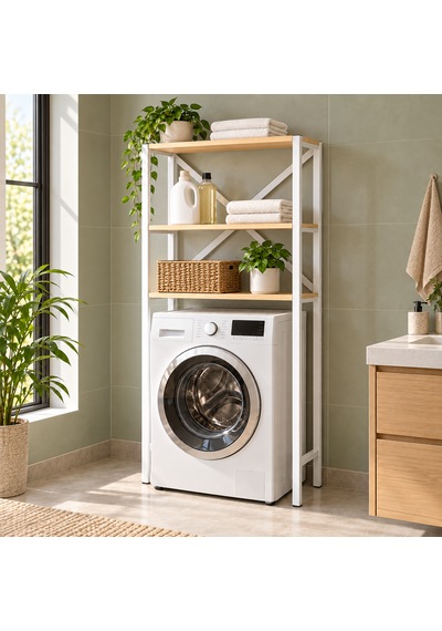 Çamaşır Makinesi Üstü Raf 3 Raflı Metal Banyo Düzenleyici 75 30 150 Cm Beyaz