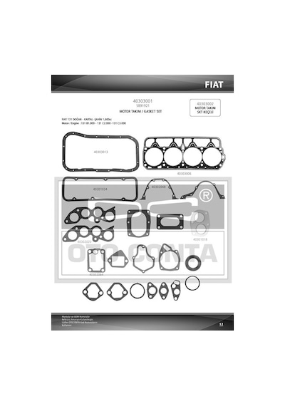 Otoconta Motor Takım Contası M131 Dkş 1600 Keçesiz Skc 1.30mm Std Kapak 40303001 5880444