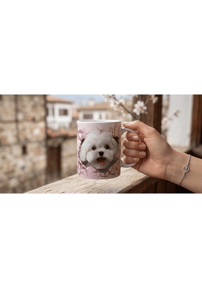 Tatlı Köpek Figürlü Pembe Renkli 3 Boyutlu Görsel Baskılı Kupa Bardak Sevimli Tasarım Açık Pembe