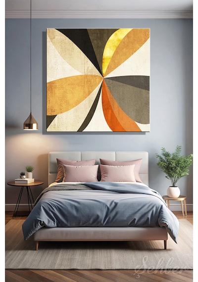 Sarı Hardal Kiremit Gri Tonlarda Dairesel Geometrik Formlar Modern Soyut Kare Kanvas Tablo 4076 Çok Renkli