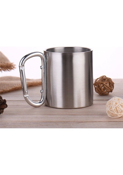 Karamina Çift Kat Çelik Kahve Kamp Bardağı Fincanı 180 ML cin230 Gri