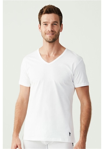 U.S. Polo Assn. U.s Polo Assn. 80199 Erkek 2 Li Kısa Kol V Yaka Atlet -beyaz Beyaz