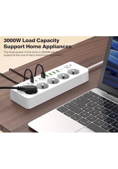 Rose Teknoloji Akım Korumalı 5 Priz / 5 Usb / 5 Type-c Girişli 2 M Uzatma Kablolu Priz 0 - 2 M
