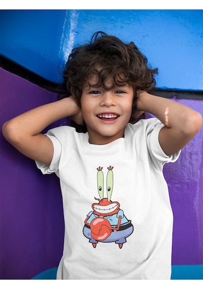Sevbano Unisex Patrick Baskılı Süngerbob Çizgi Film Çocuk Tişört 1-12 Ya Beyaz