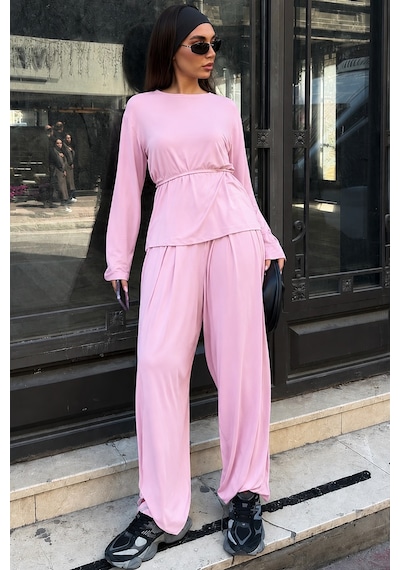 Madmext Pembe Likralı Modal Şalvar Takım Mg2784