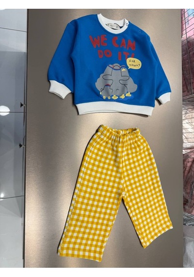 Magu Çocuk Pamuklu Fil Baskılı Mavi Sweatshirt Ve Sarı Pötikare Pantolon Takımı Çok Renkli Magu Çocuk Pamuklu Fil Baskılı Mavi Sweatshirt Ve Sarı Pötikare Pantolon Takımı Çok Renkli