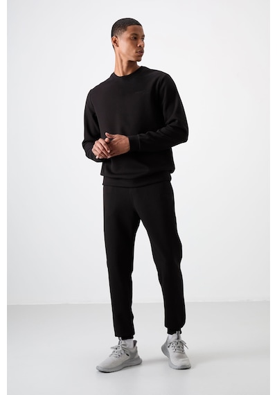 Tommy Life Siyah - Siyah Pamuklu Kalın Yumuşak Dokulu Comfort Fit Nakışlı Erkek Eşofman Takım - 85254 Siyah