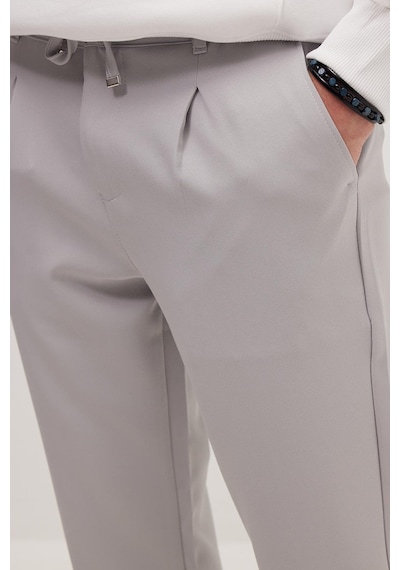 Tudors Erkek Slim Fit Dar Kesim Lastikli Bağcık Detaylı Gri Pantolon-38237 gri