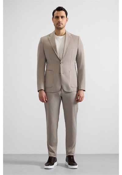 Süvari Sütlü Kahve Slim Mono Yaka Düz Torba Cep 6 Drop Takım Elbise Tk1006900381-kh1 Sütlü Kahverengi