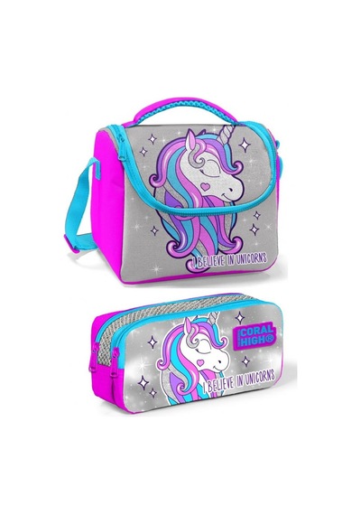Coral High Pembe Mavi Unicorn Kız Çocuk Beslenme Çantası Seti