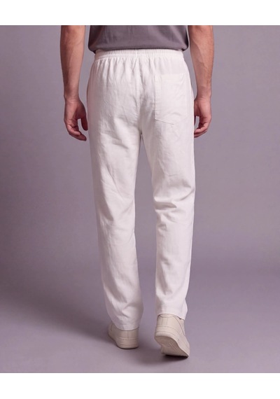 DefyModa Erkek Rahat Kalıp Keten Pantolon Beyaz