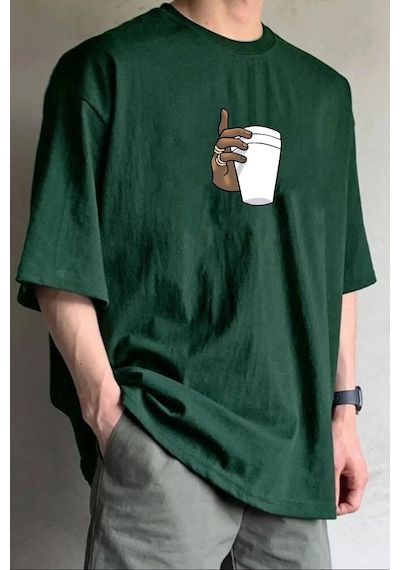 Unisex Tupac Coffee Baskılı T-shirt Yeşil
