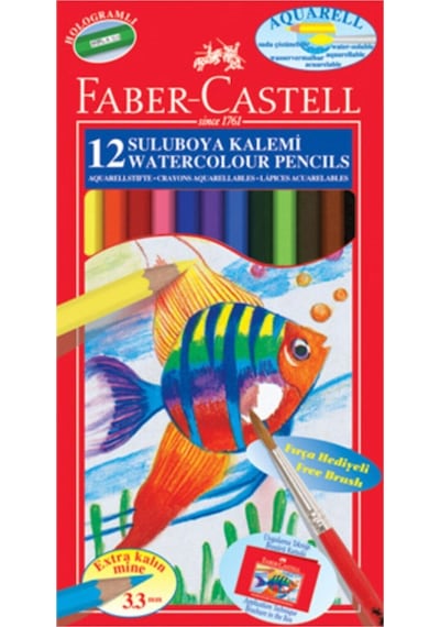 Faber Castell Su Bazlı Aquarell Kuru Sulu Boya Kalemi 12'Li