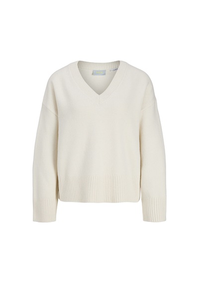 Jack & Jones Kadin Wide Fit V Yaka Triko Kazak - Elsa - 12301418 Cloud Dancer