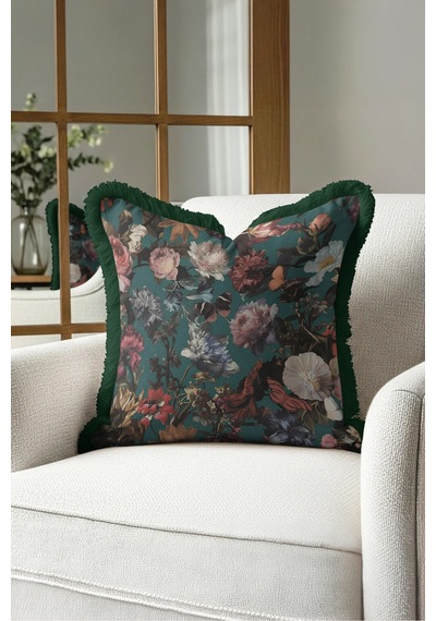 Çiçek Desenli Vintage Botanik Saçaklı Yastık Kılıfı - Romantik Bahçe Siyah Püsküllü Kırlent Kılıfı Sessiz Sahil Opal Çiçek Desenli Vintage Botanik Saçaklı Yastık Kılıfı - Romantik Bahçe Siyah Püsküllü Kırlent Kılıfı Sessiz Sahil Opal