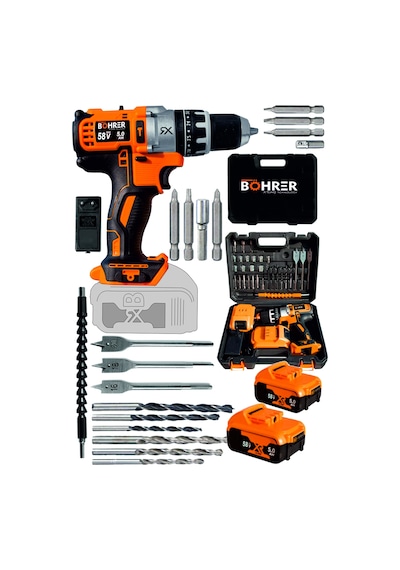 Böhrer Pro/xr/t Böhr 58v 5ah Darbeli Bakır Sargılı Pro/xr/t Metal Şanzıman Şarjlı Çift Akülü Vidalama Matkap