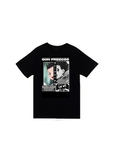 Hunter X Hunter Anime Baskılı Unisex %100 Pamuk Siyah T-shirt SIYAH