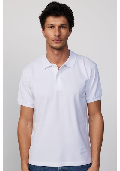 Tudors Erkek Slim Fit Dar Kesim Pamuklu Yumuşak Dokulu Serin Tutan Kumaş Düz Pike Beyaz Polo Yaka Tişört-30764-Beyaz