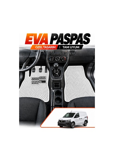 Renault Kangoo 3 Panelvan 2021-2025 Uyumlu Eva Paspas Metal Topukluklu Ön 2 Parça Beyaz