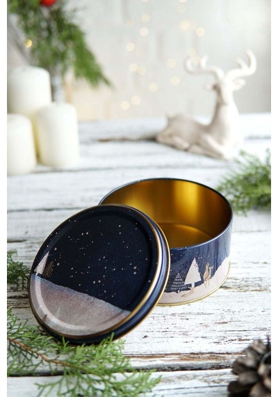 Winter Deer Desenli 2'li Metal Saklama Kabı Seti, 1,9 Lt + 1,1 Lt