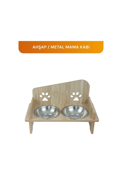 Ahşap Kedi Köpek Mama Su Kabı Standı, Metal Suluk, Kedi Köpek Halısı