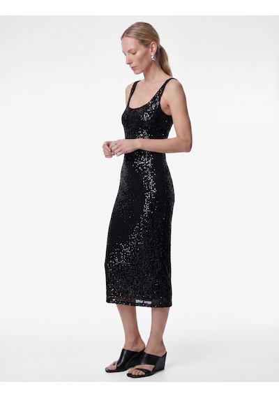 Koton Pullu Payetli Kolsuz U Yaka Midi Slim Fit Abiye Elbise Siyah 6sak80010fk