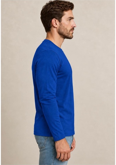 Axxel Erkek Pamuklu Likralı Süprem Uzun Kollu T-shirt-d240 Koyu İndigo