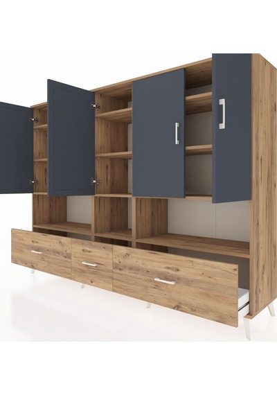 Hyperion Dolap 12 Raflı 3 Çekmeceli 5 Kapaklı 220x44x163 Çam-antr Çam-antrasit/çam Hyperion Dolap 12 Raflı 3 Çekmeceli 5 Kapaklı 220x44x163 Çam-antr Çam-antrasit/çam