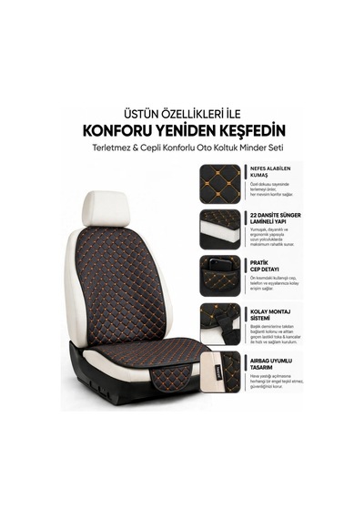 Terletmez Cepli Oto Koltuk Minder Seti Ön Koltukları İçin Kolay Montaj Universal Koruyucu Kılıf Kumaş 69891171